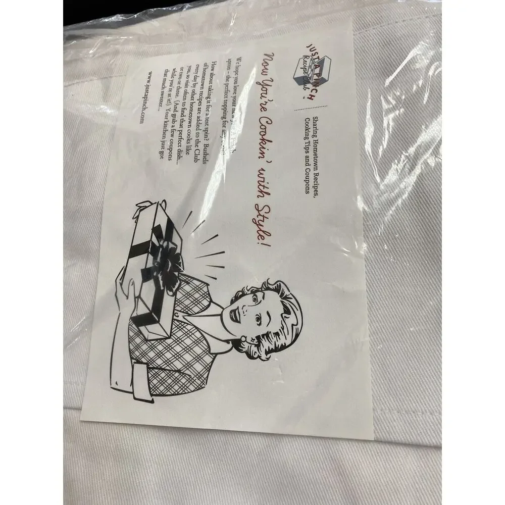 Just a Pinch Apron White Brushed Cotton Embroidered pocket baking cooking art